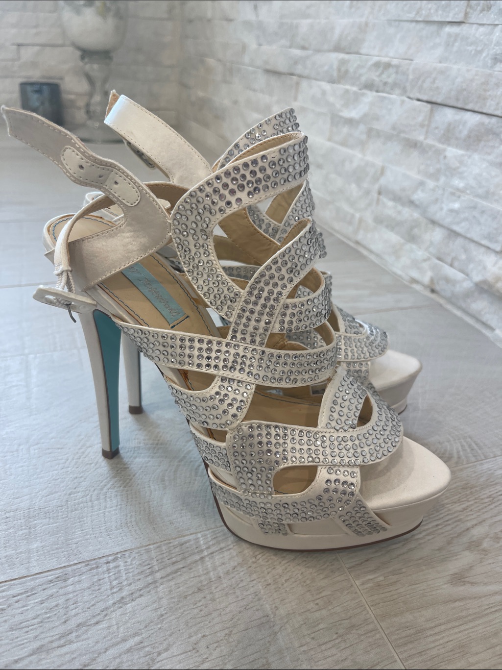 Betsey Johnson Crystal Embellished Ivory Platform Heels - Women